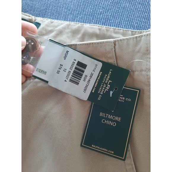 Lauren Ralph Lauren Biltmore Chino Pants Cream Cotton Khaki Wide Leg 12 NEW SEE - Picture 4 of 10